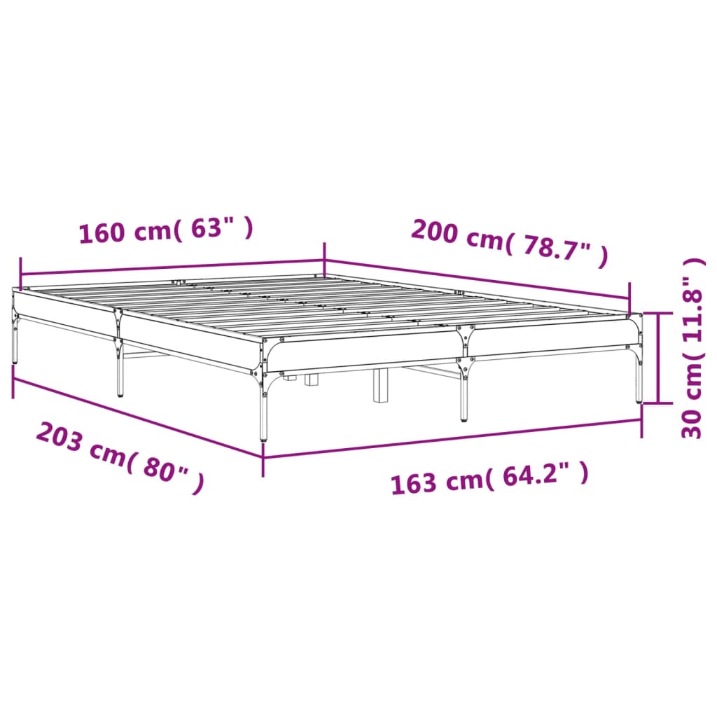 Brown Oak Bed Frame 160x200 cm - Sturdy Bedroom Essential