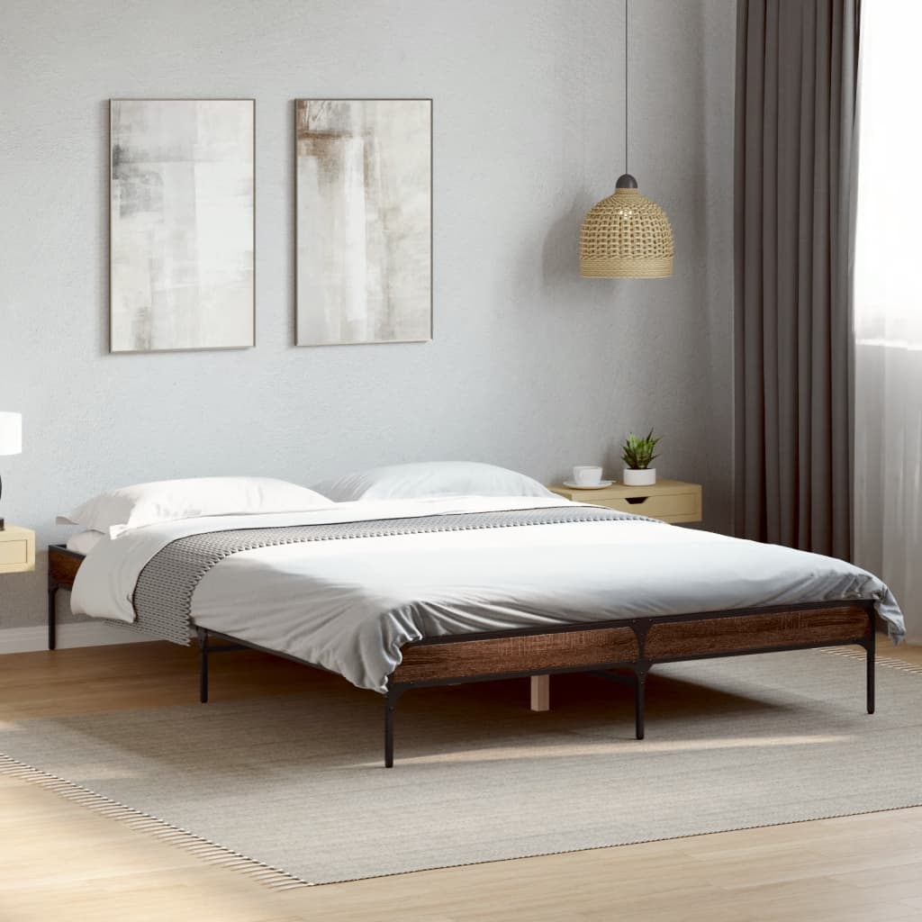 Brown Oak Bed Frame 160x200 cm - Sturdy Bedroom Essential