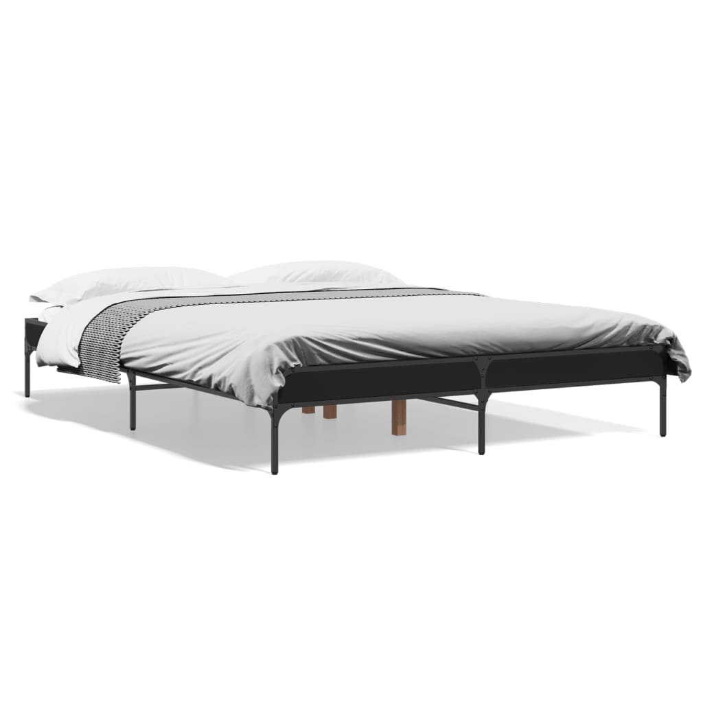 Sleek Black Metal Bed Frame 140x200 cm - No Mattress Included