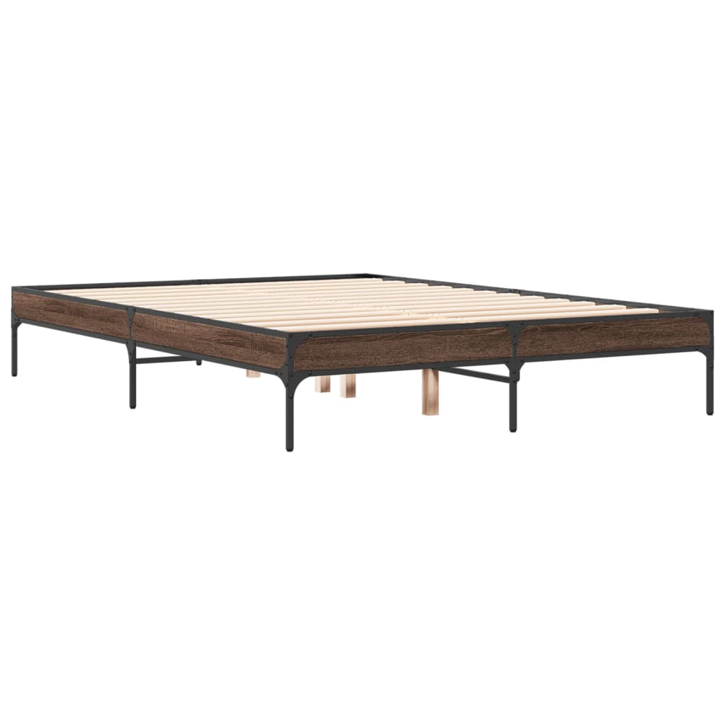 Brown Oak Bed Frame 120x200 cm - Durable Wood, No Mattress Included