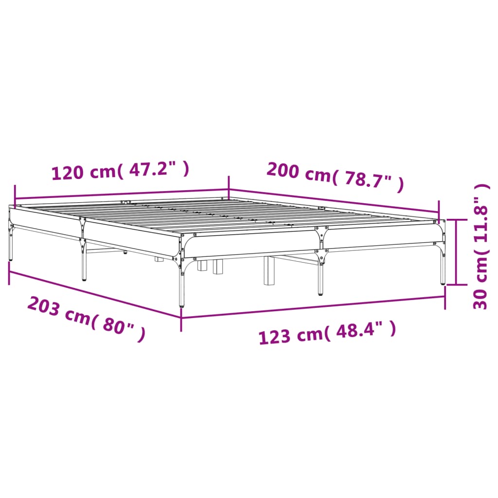 Brown Oak Bed Frame 120x200 cm - Durable Wood, No Mattress Included