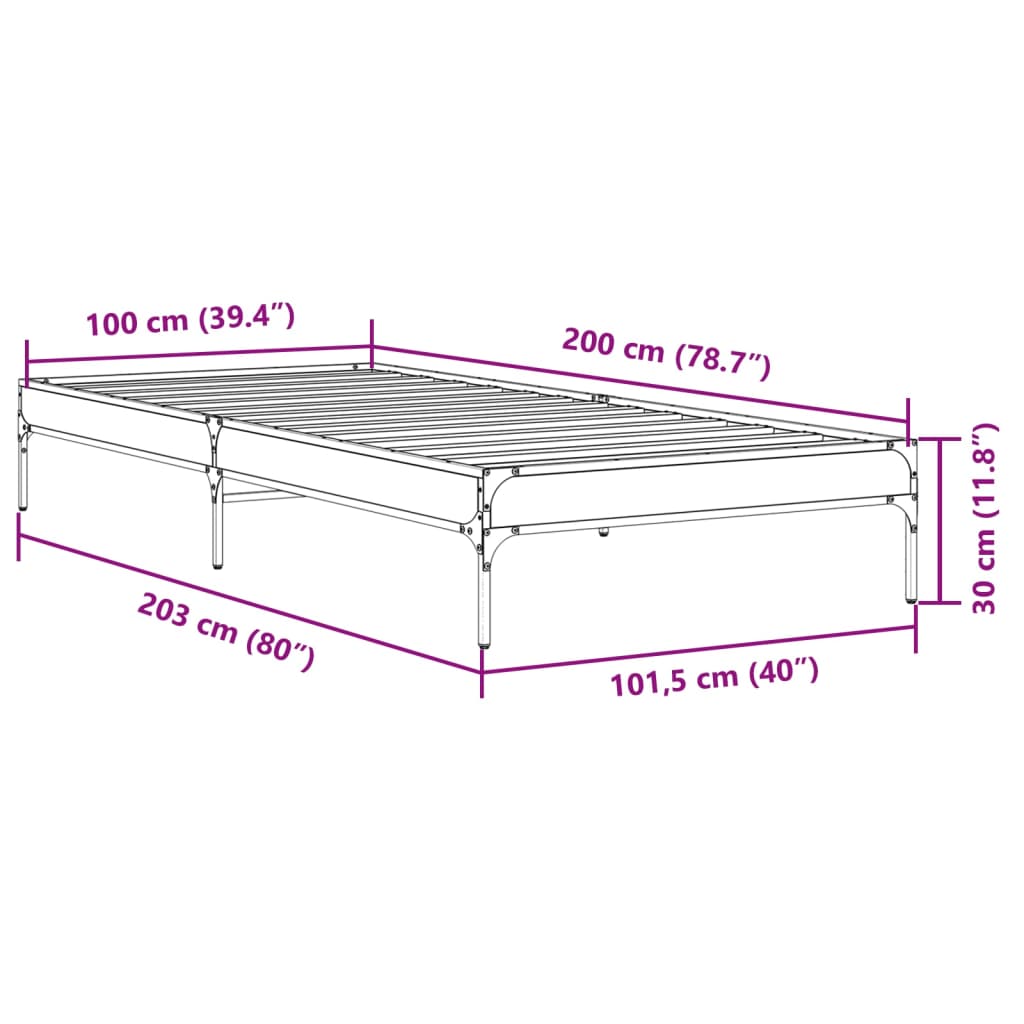 Sleek Black Metal Bed Frame 100x200 cm - Mattress Not Included
