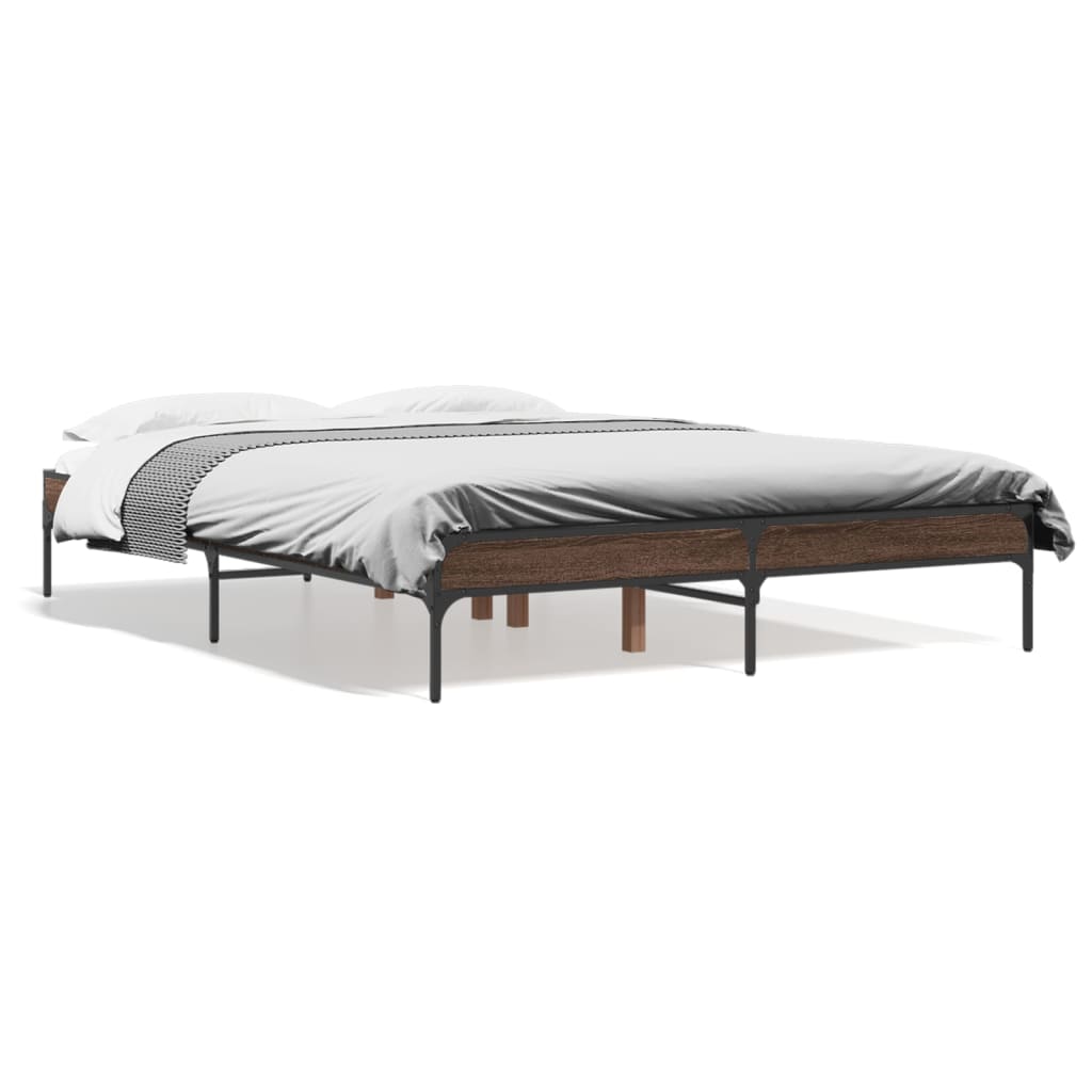 Elegant Brown Oak Double Bed Frame 135x190 cm – No Mattress