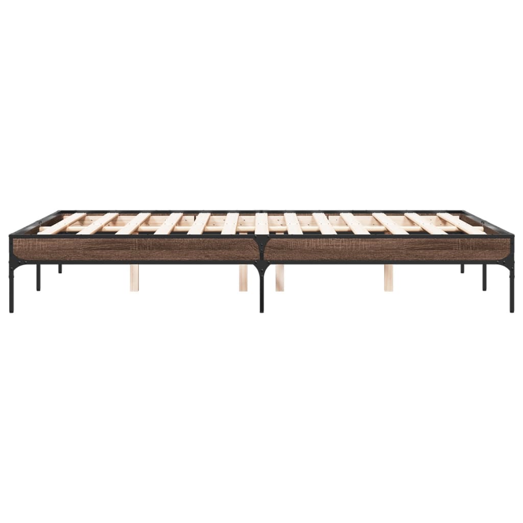 Elegant Brown Oak Double Bed Frame 135x190 cm – No Mattress