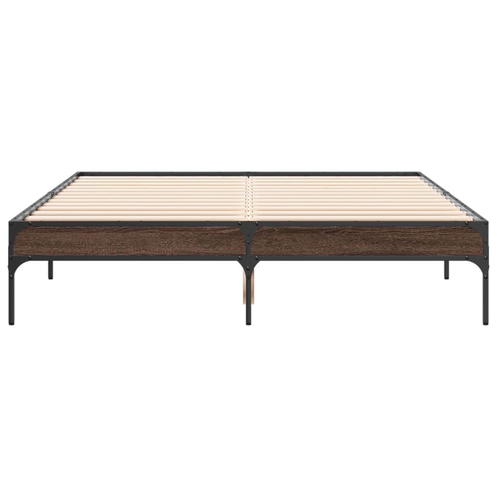 Small Double Bed Frame 120x190 cm - Brown Oak Finish, No Mattress