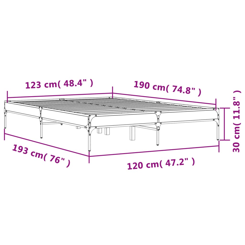 Small Double Bed Frame 120x190 cm - Brown Oak Finish, No Mattress