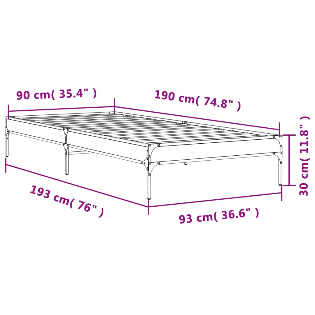 Brown Oak Single Bed Frame 90x190 cm - No Mattress Included