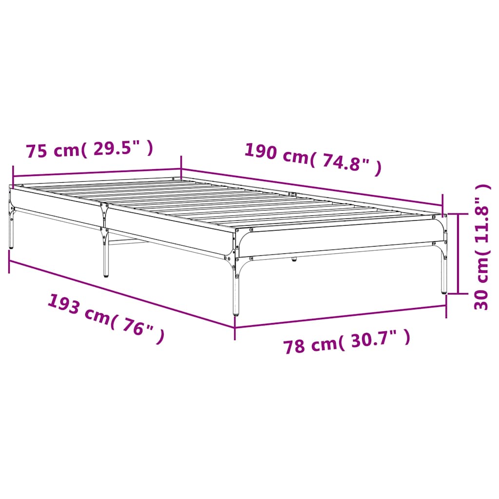 Brown Oak Small Single Bed Frame 75x190 cm - No Mattress