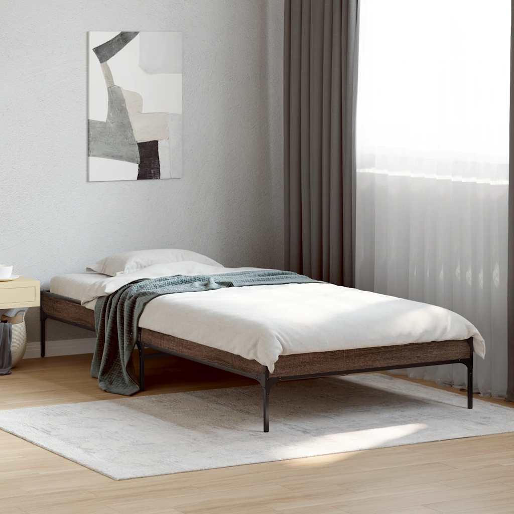 Brown Oak Small Single Bed Frame 75x190 cm - No Mattress