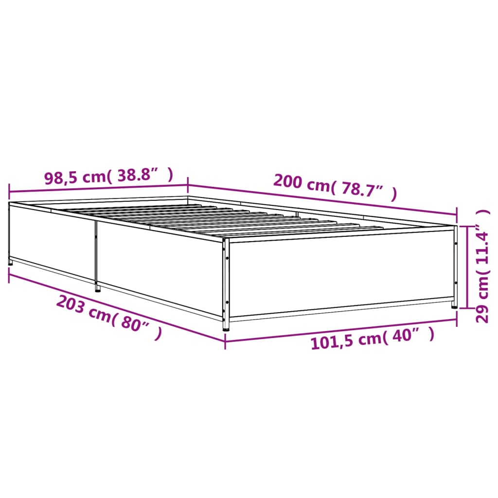Smoked Oak Bed Frame 100x200 cm - Stylish & Durable Design
