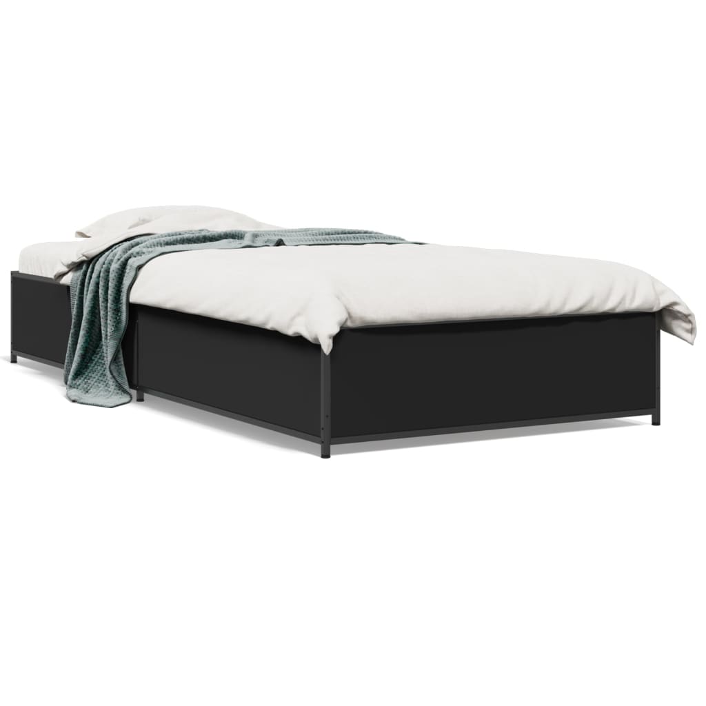 Sleek Black Metal Bed Frame 90x190 cm - Single Size Platform