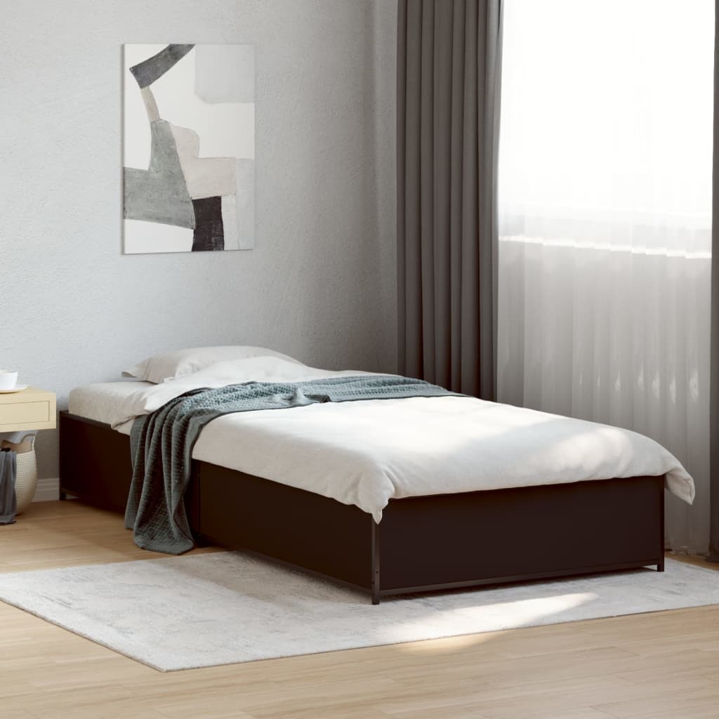 Sleek Black Metal Bed Frame 90x190 cm - Single Size Platform