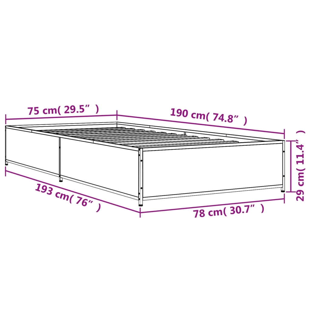 Smoked Oak Bed Frame 75x190 cm - Small Single, No Mattress Included