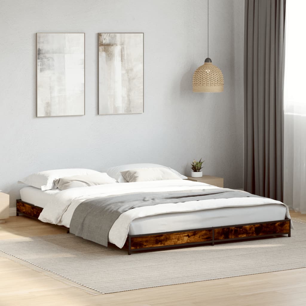King Size Bed Frame, Smoked Oak, 150x200 cm - No Mattress Included