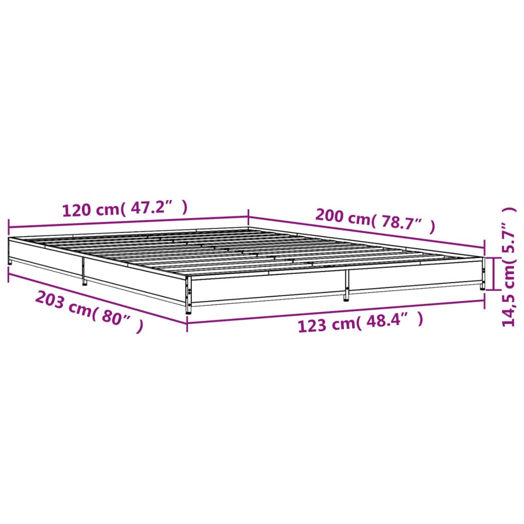Smoked Oak Bed Frame 120x200 cm - No Mattress Included