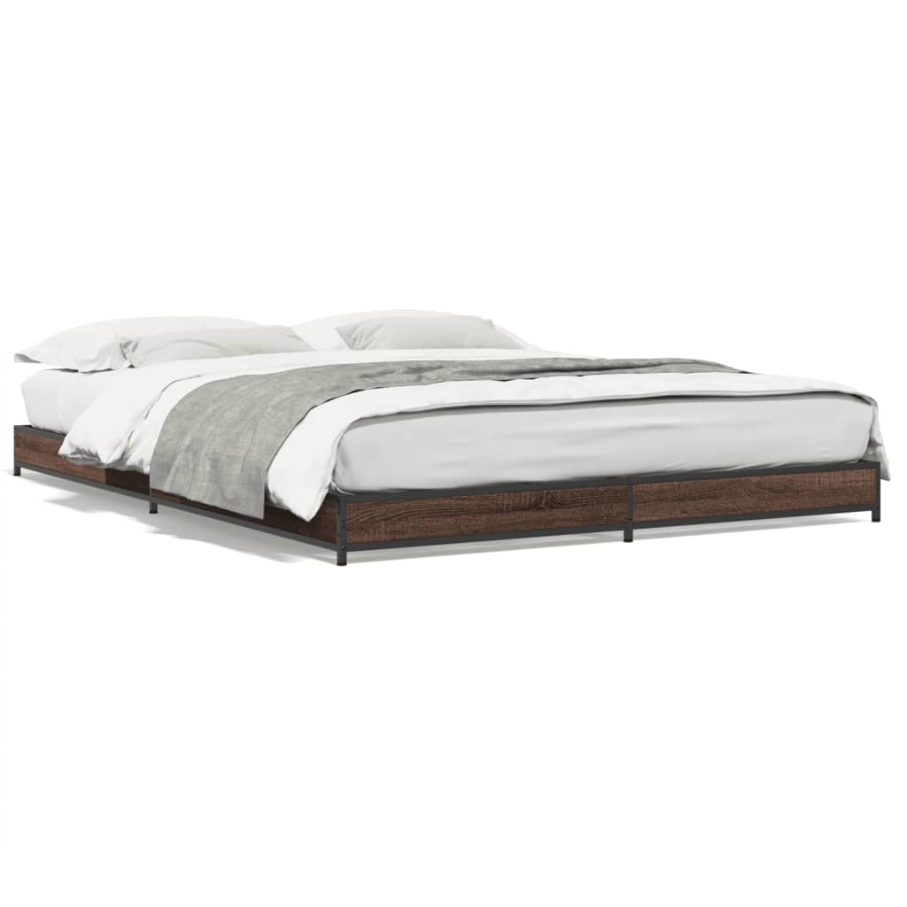 Brown Oak Bed Frame Double 135x190 cm - No Mattress Included