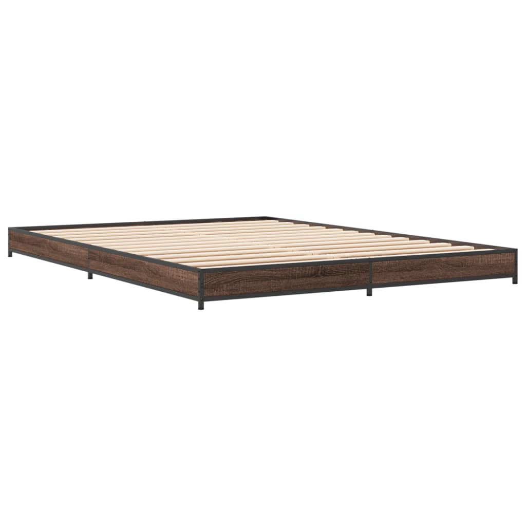 Brown Oak Bed Frame Double 135x190 cm - No Mattress Included