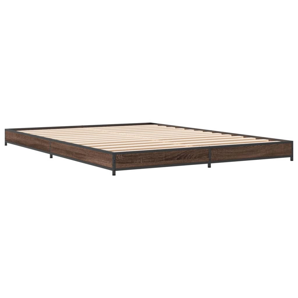 Brown Oak Bed Frame Double 135x190 cm - No Mattress Included