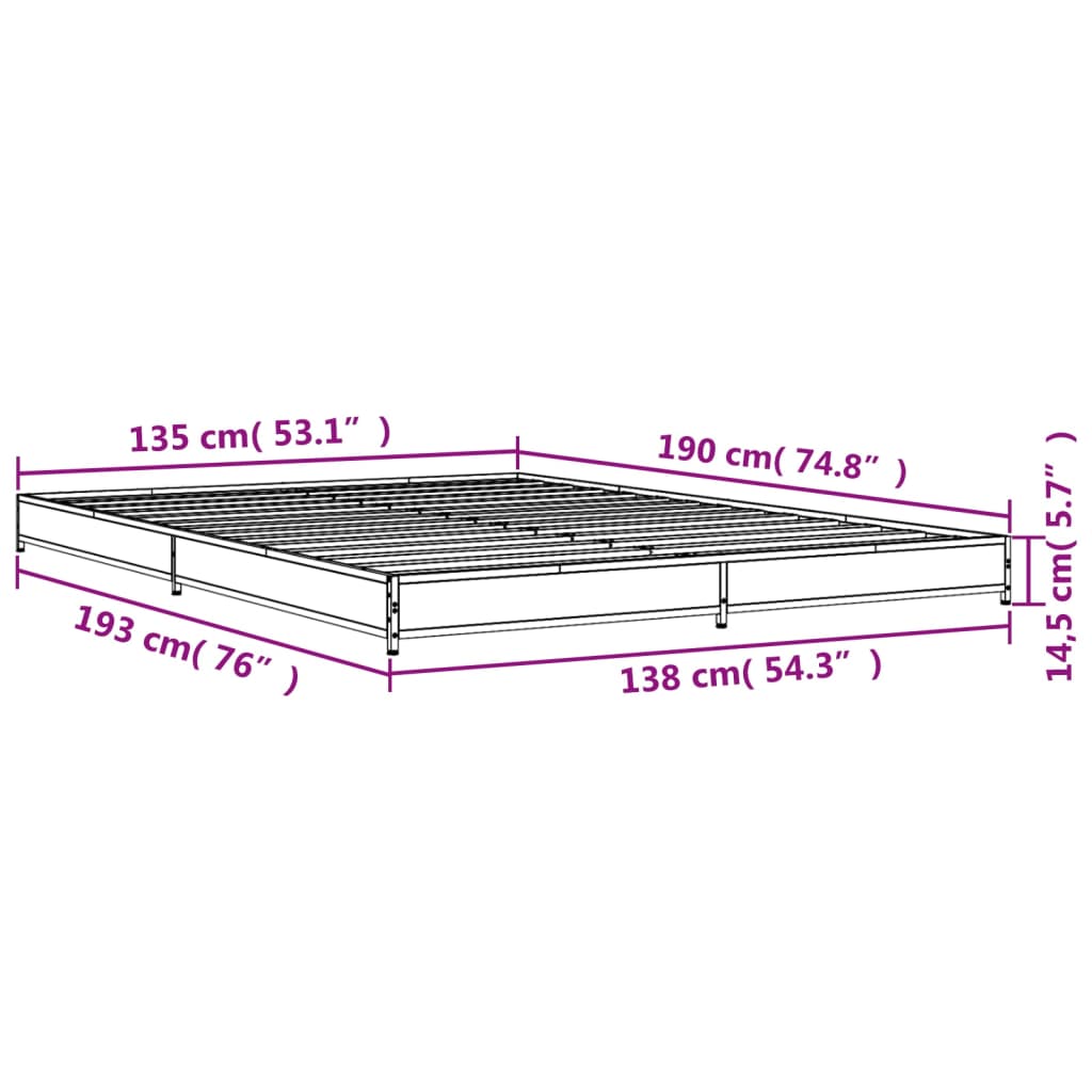 Brown Oak Bed Frame Double 135x190 cm - No Mattress Included