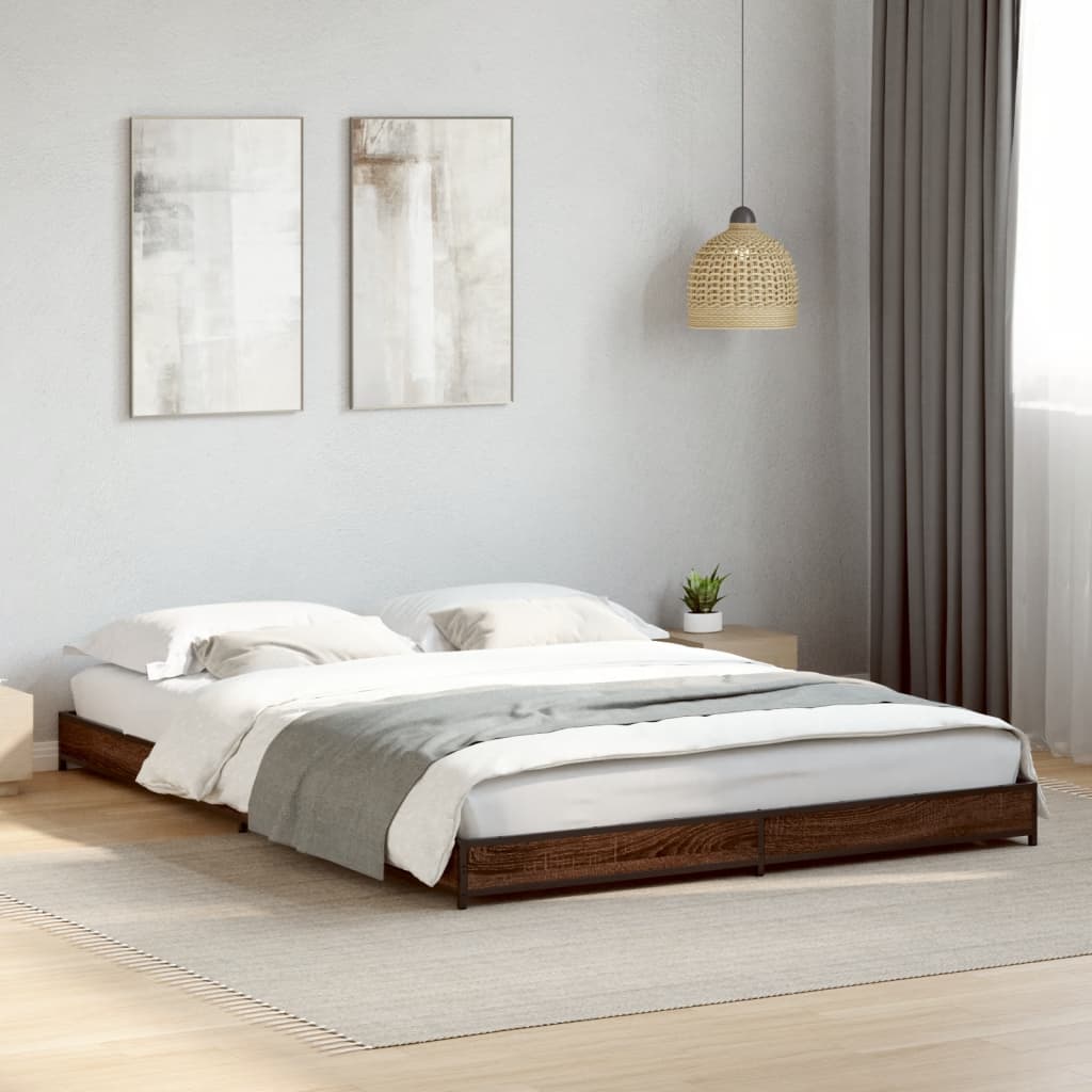 Brown Oak Bed Frame Double 135x190 cm - No Mattress Included