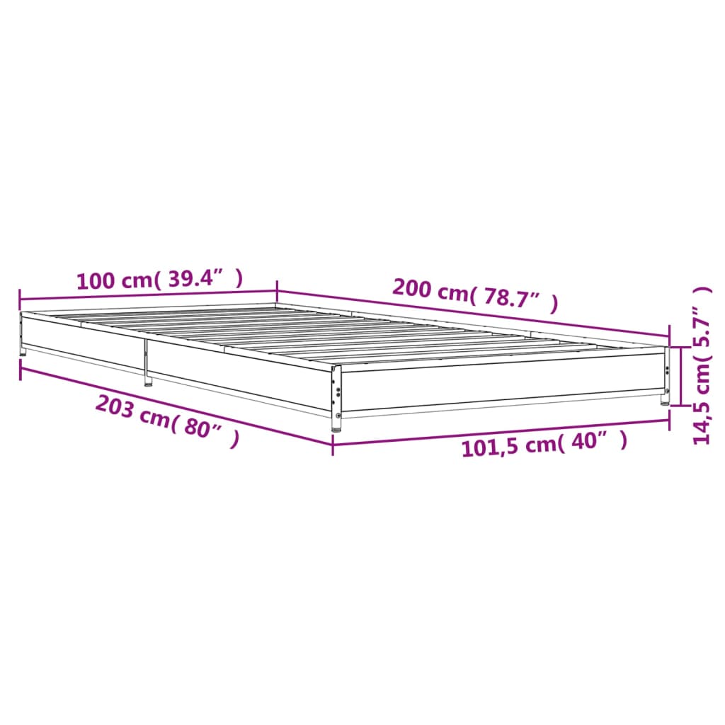 Smoked Oak Bed Frame 100x200 cm - Durable Wood Finish ilman Matrassia