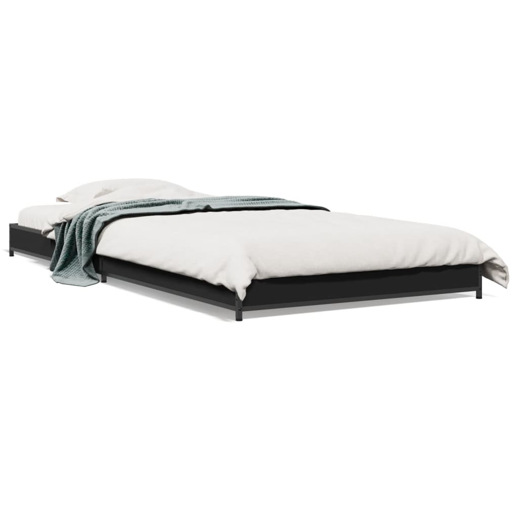Black Metal Single Bed Frame - 90x190 cm, Mattress Not Included