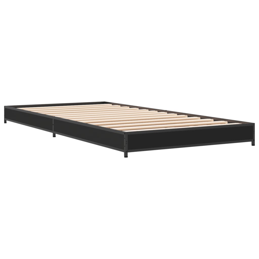 Black Metal Single Bed Frame - 90x190 cm, Mattress Not Included