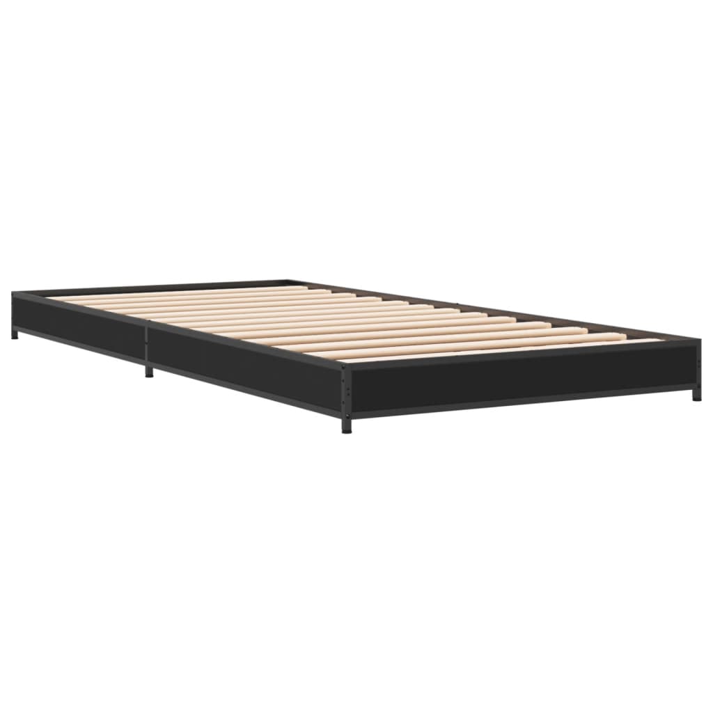 Black Metal Single Bed Frame - 90x190 cm, Mattress Not Included