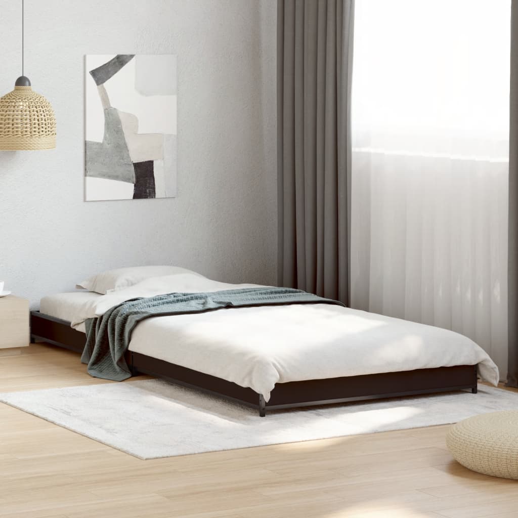 Black Metal Single Bed Frame - 90x190 cm, Mattress Not Included
