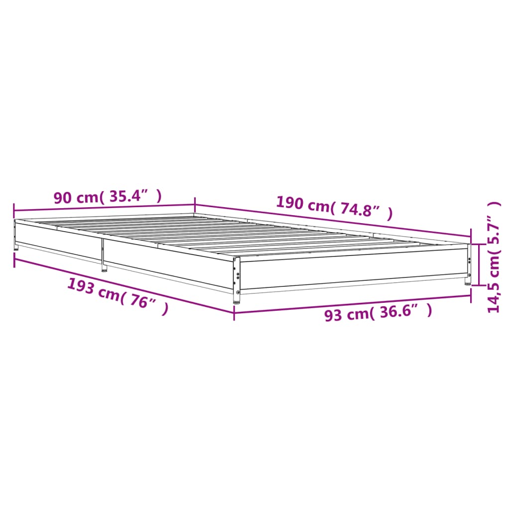 Grey Sonoma Single Bed Frame 90x190 cm - Sturdy and Stylish Design