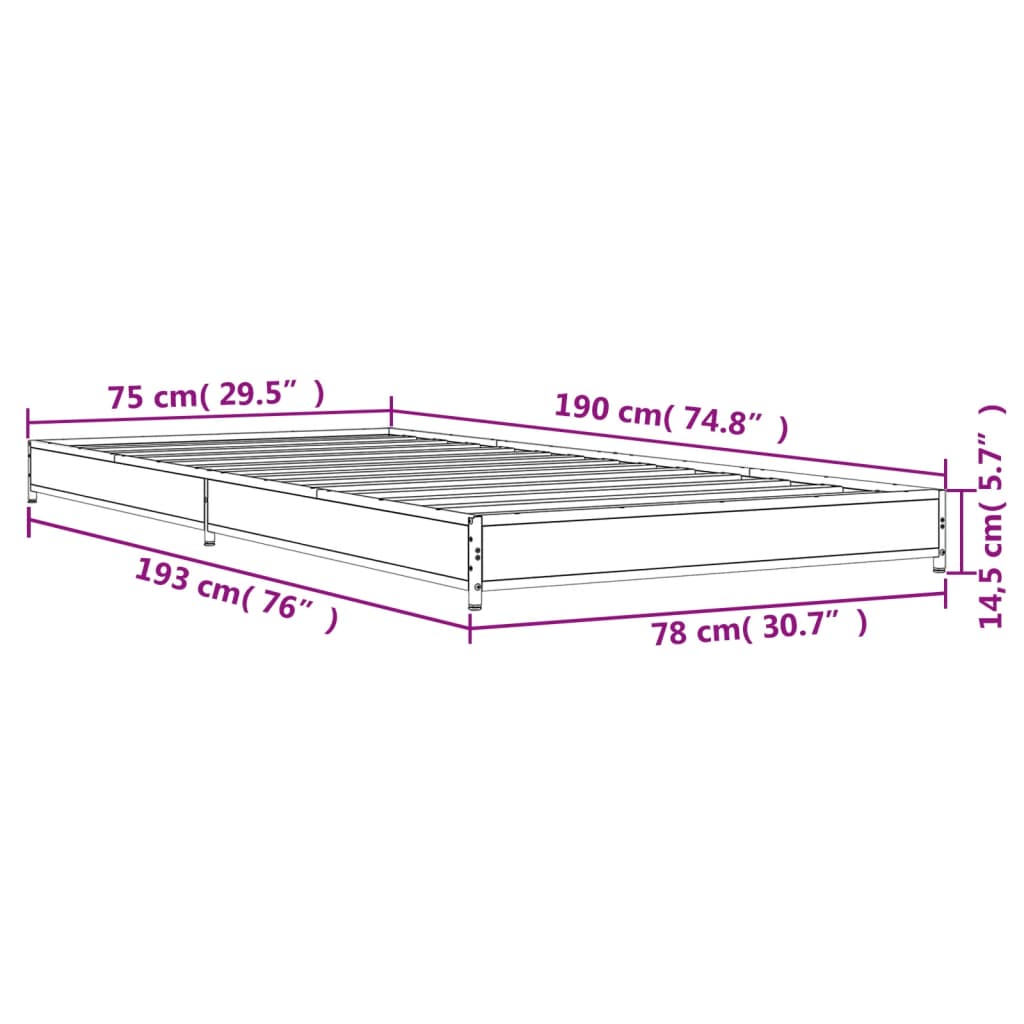 Smoked Oak Small Single Bed Frame 75x190 cm - No Mattress