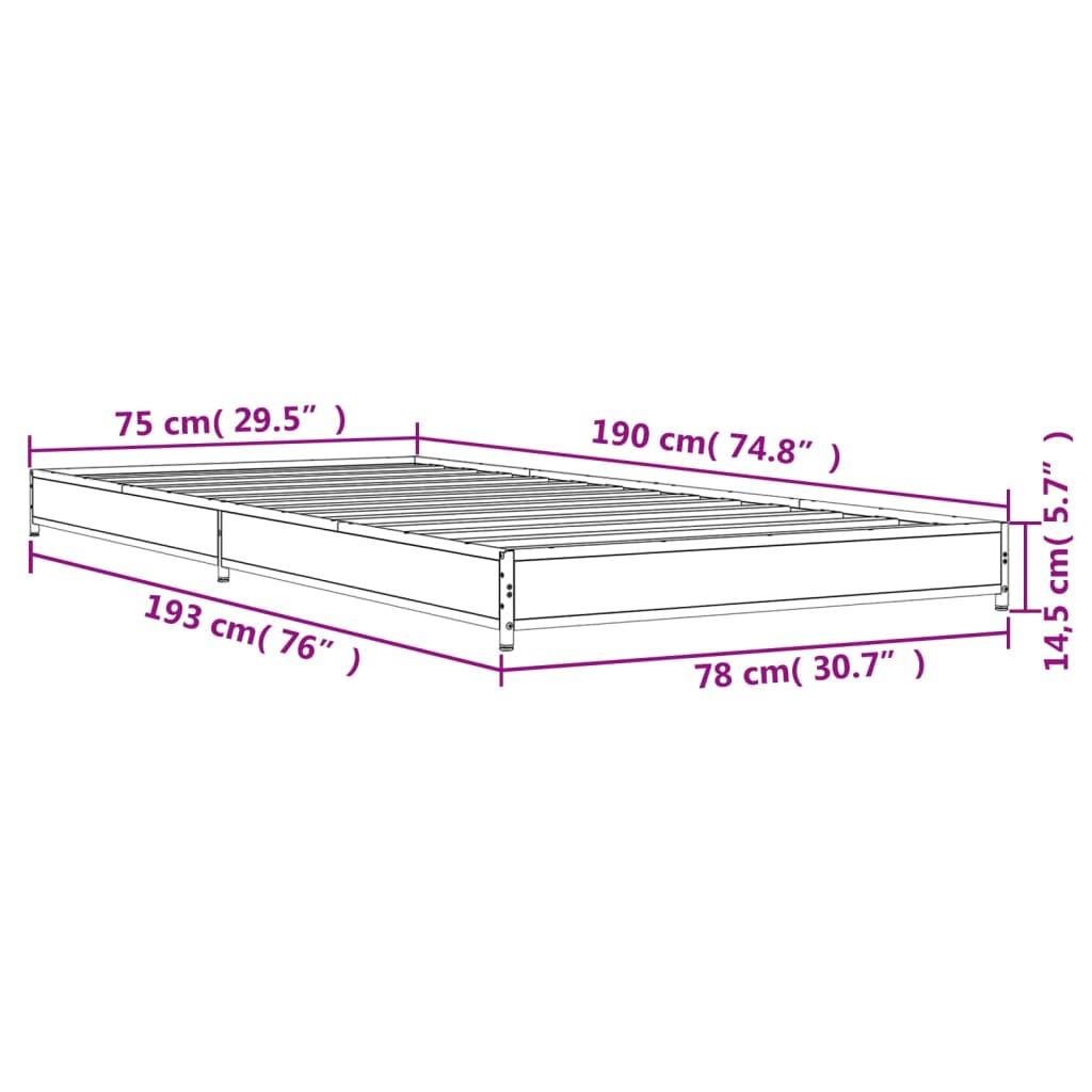 Small Single Bed Frame - Brown Oak 75x190 cm (No Mattress)