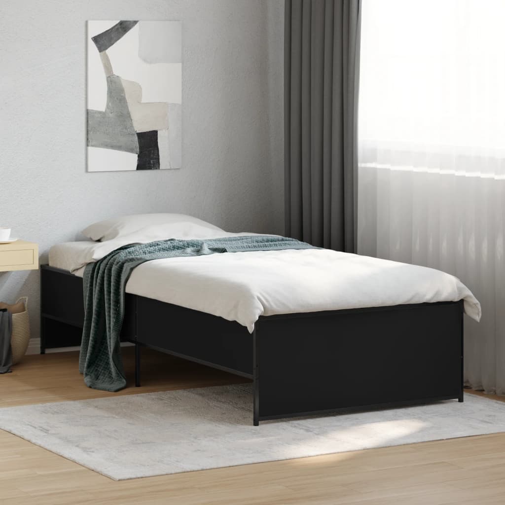 Sleek Black Metal Bed Frame 100x200 cm - Mattress Not Included