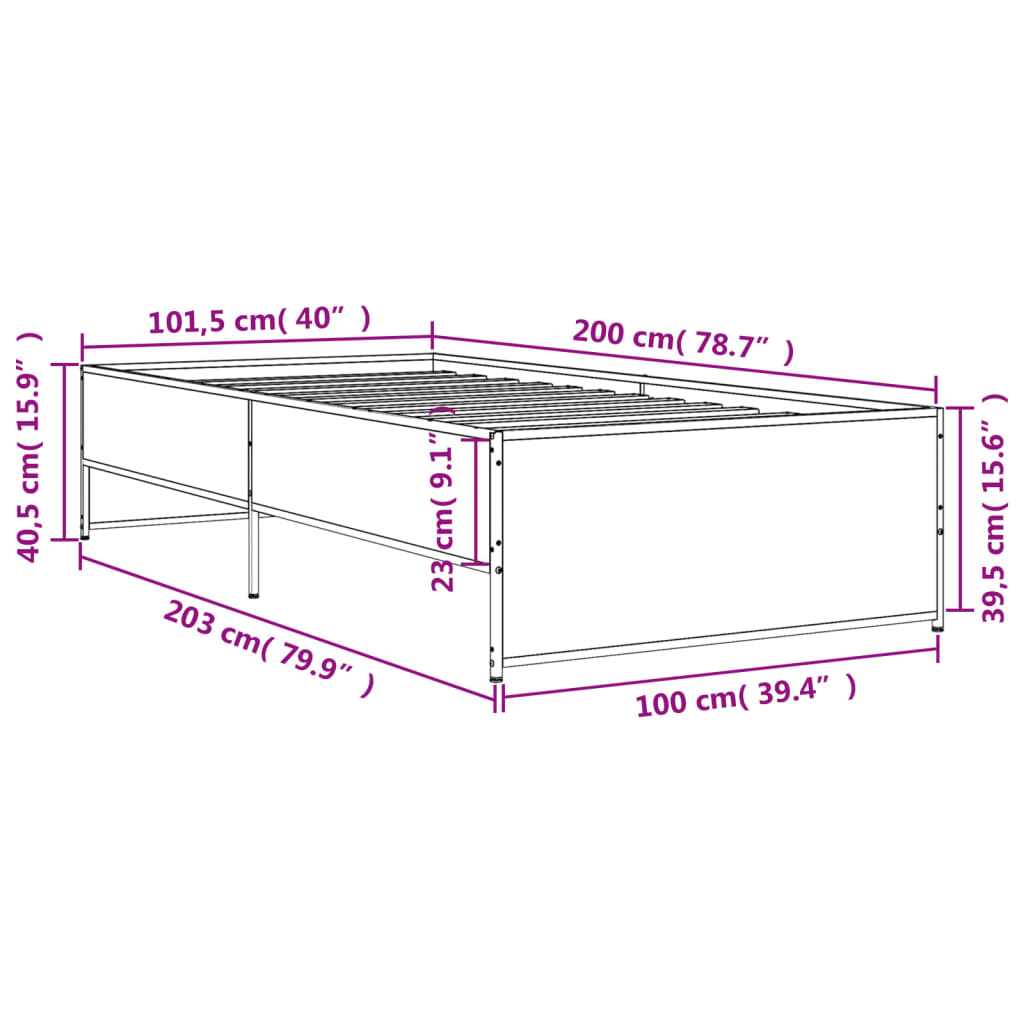 Sleek Black Metal Bed Frame 100x200 cm - Mattress Not Included