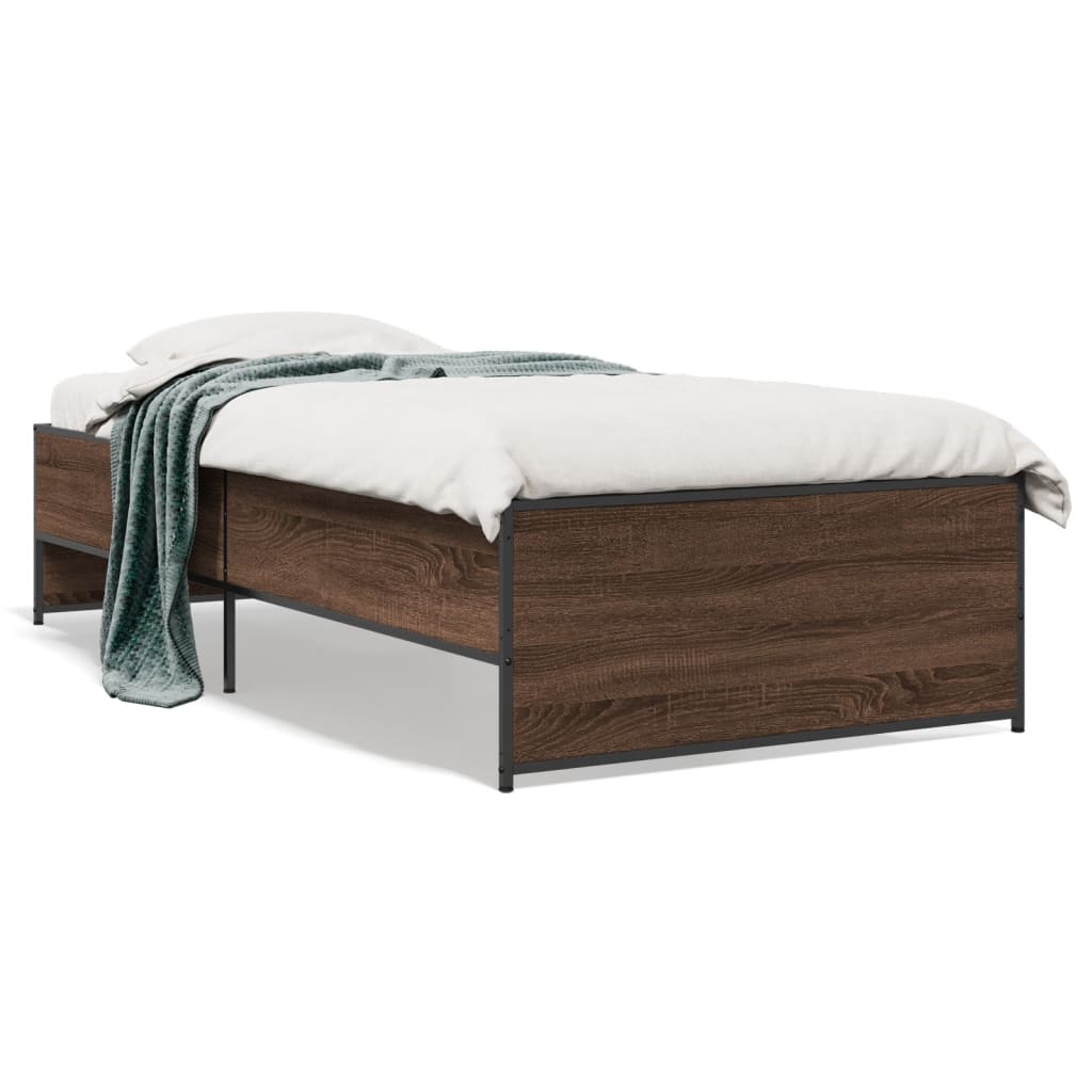 Brown Oak Bed Frame 90x200 cm - Sturdy Design, No Mattress Included