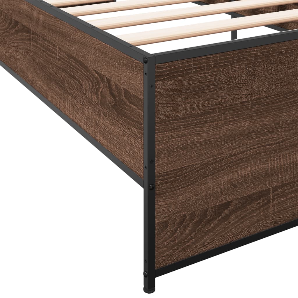 Brown Oak Bed Frame 90x200 cm - Sturdy Design, No Mattress Included