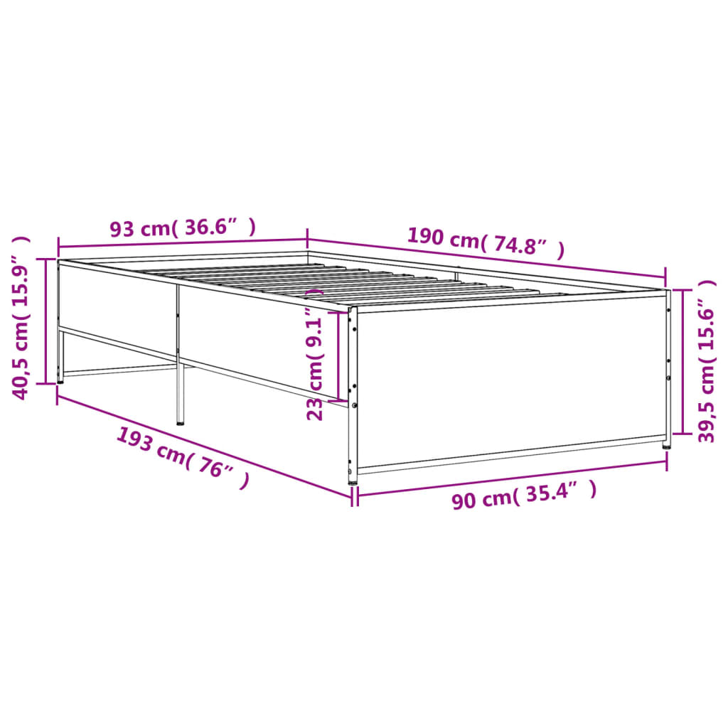 Bed Frame without Mattress Sonoma Oak 90x190 cm Single