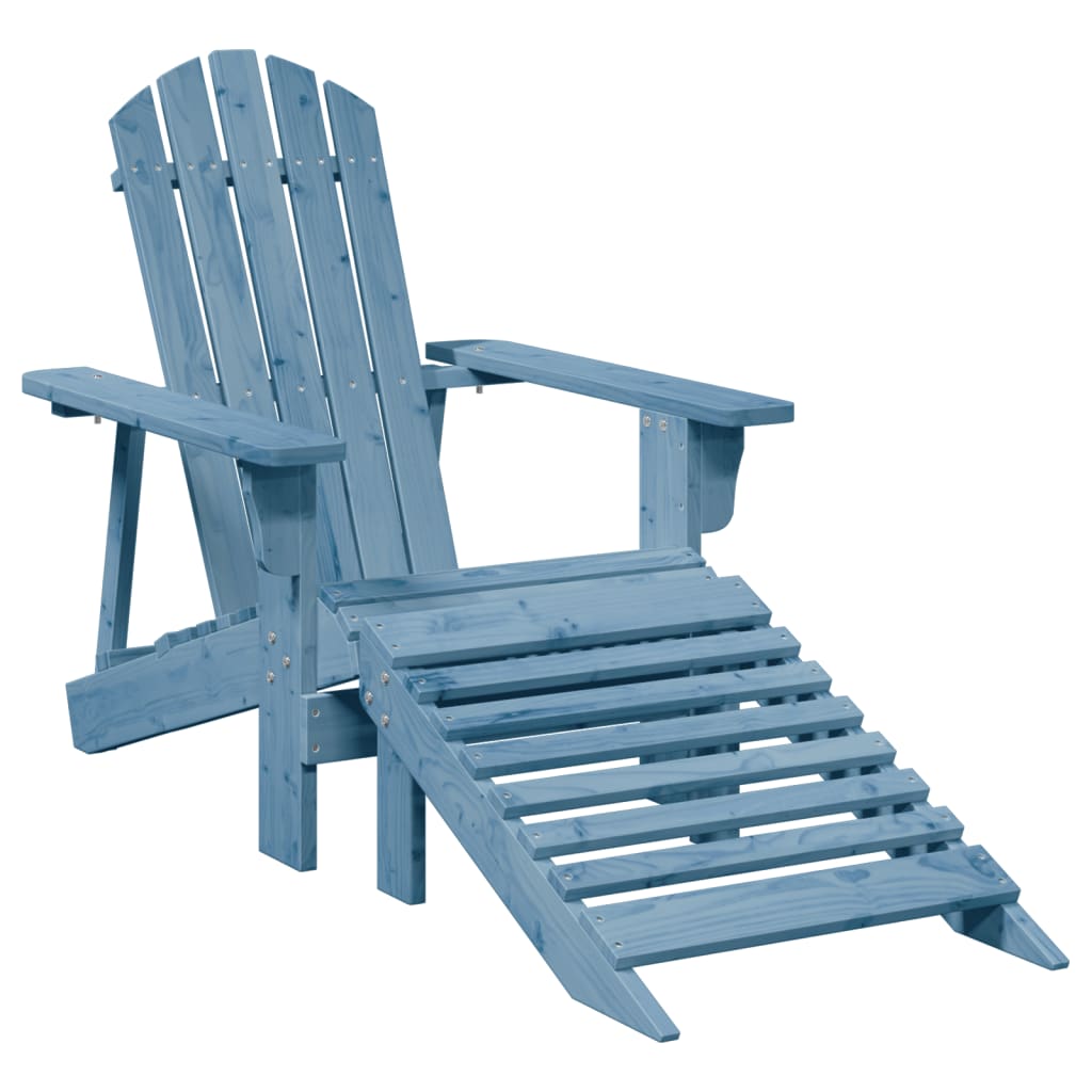 Blue Solid Wood Adirondack Chair with Ottoman - Fir Material