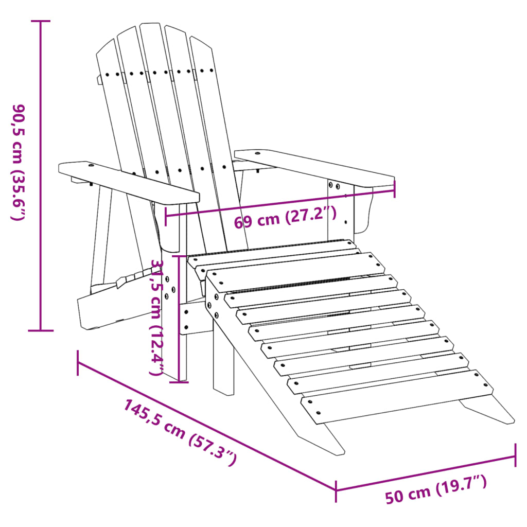 Blue Solid Wood Adirondack Chair with Ottoman - Fir Material