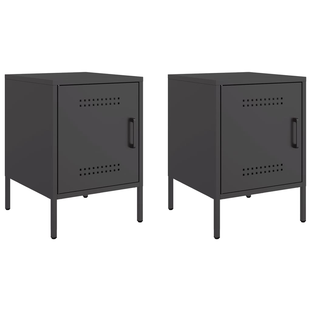 Set of 2 Black Steel Bedside Cabinets 36x39x50.5 cm