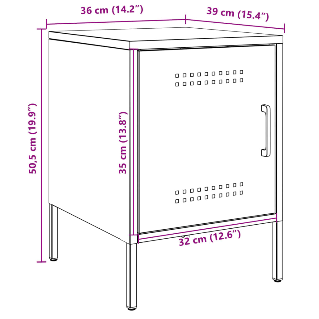 Set of 2 Black Steel Bedside Cabinets 36x39x50.5 cm