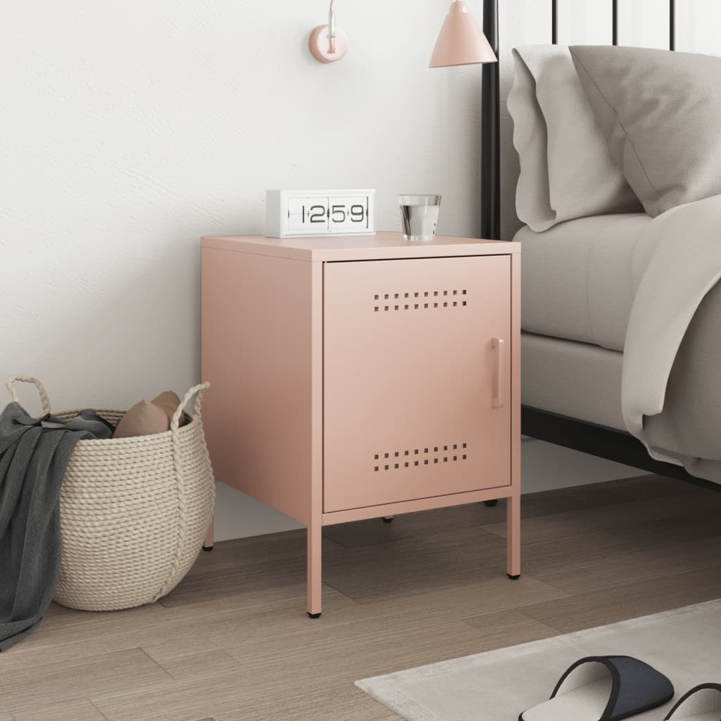 Pink Steel Bedside Cabinet - 36x39x50.5 cm Sturdy & Stylish