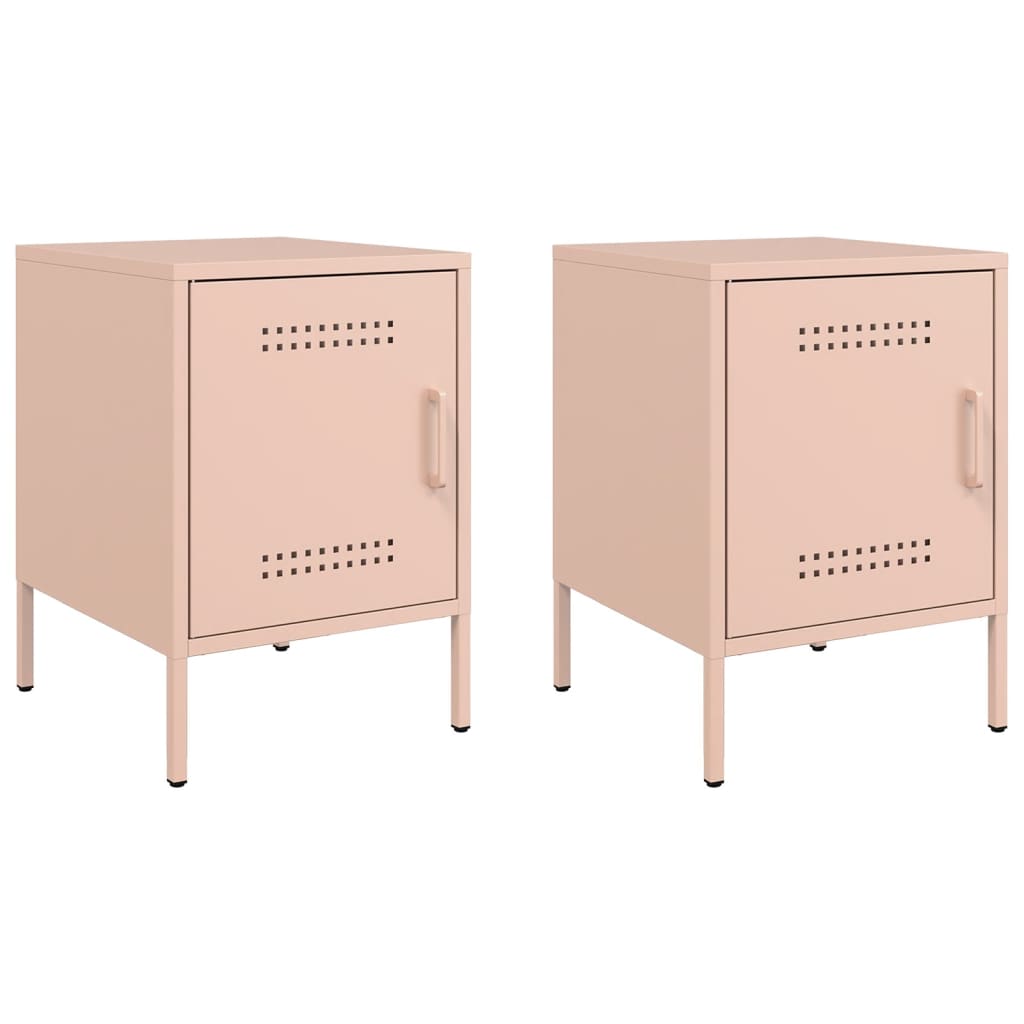 Pink Steel Bedside Cabinets, Set of 2, 36x39x50.5 cm