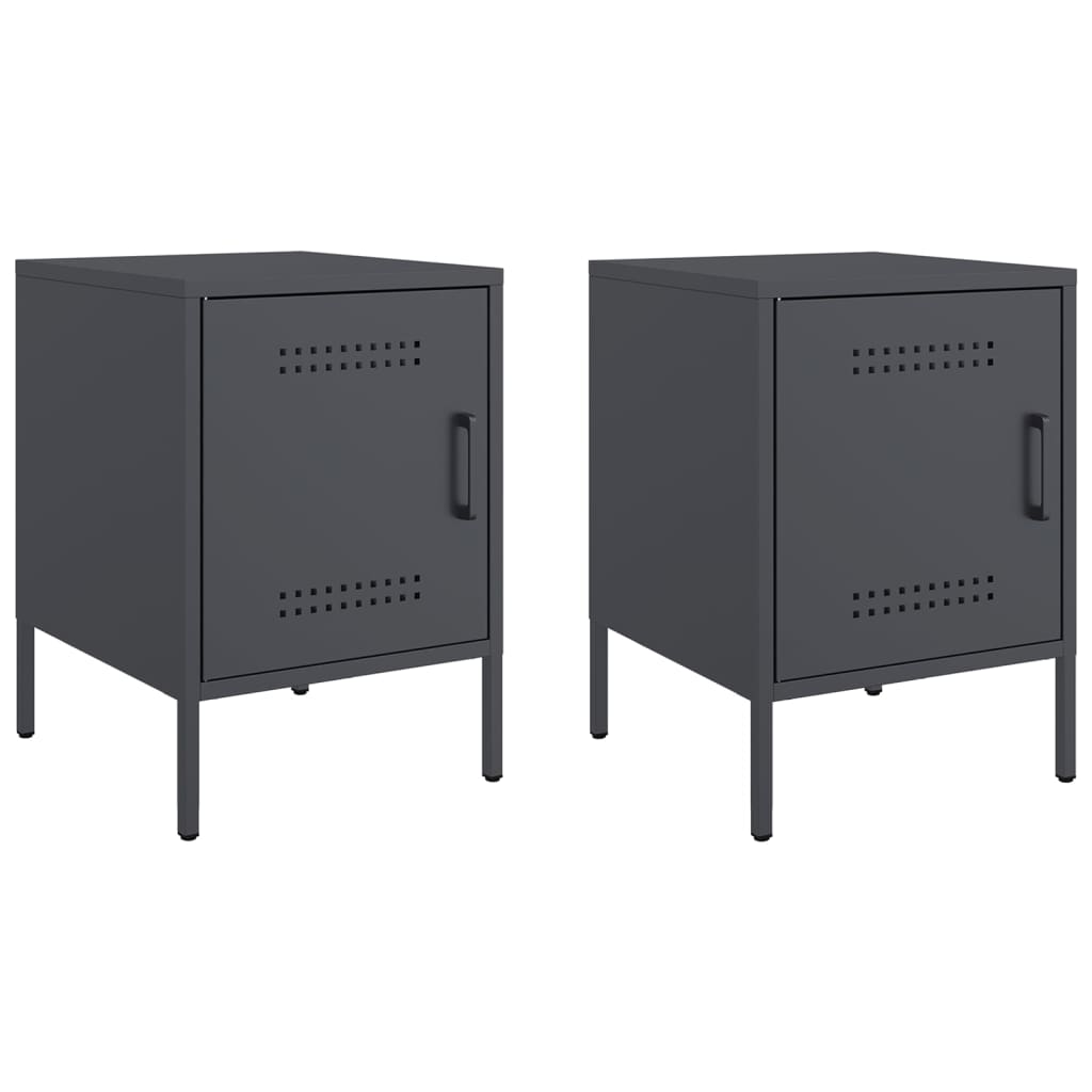 Anthracite Steel Bedside Cabinets 2 pcs - 36x39x50.5 cm