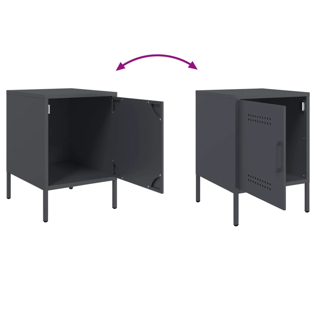 Anthracite Steel Bedside Cabinets 2 pcs - 36x39x50.5 cm