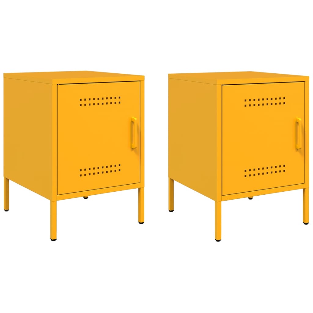 Set of 2 Mustard Yellow Steel Bedside Cabinets 36x39x50.5 cm