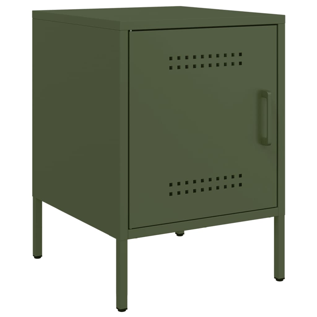 Olive Green Steel Bedside Cabinet - 36x39x50.5 cm