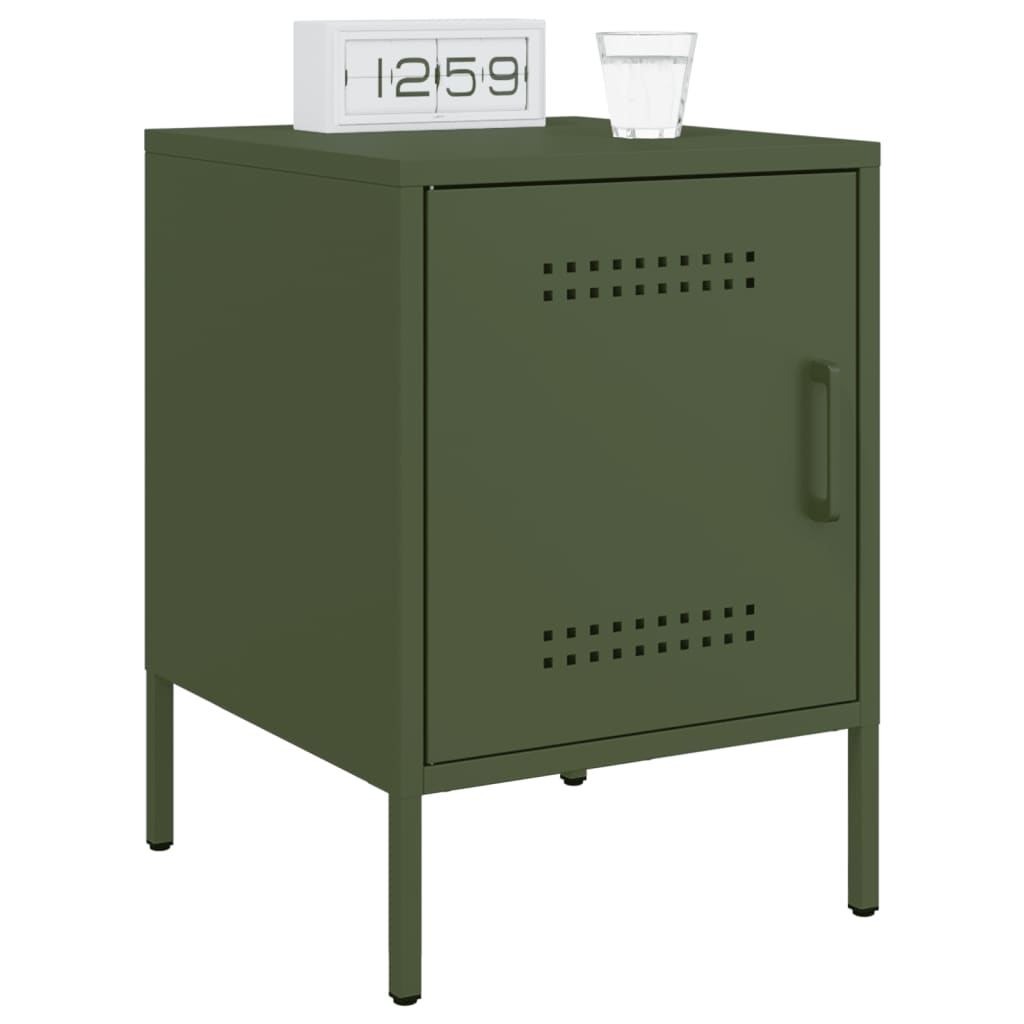 Olive Green Steel Bedside Cabinet - 36x39x50.5 cm