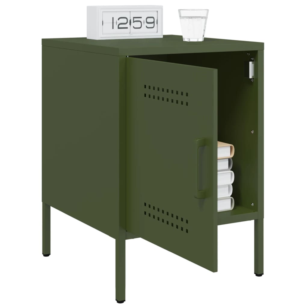 Olive Green Steel Bedside Cabinet - 36x39x50.5 cm