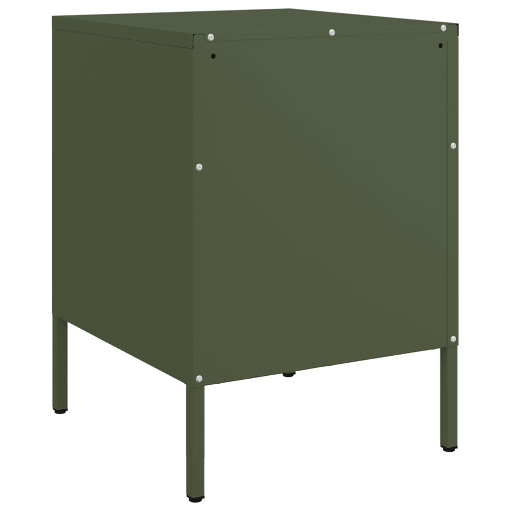 Olive Green Steel Bedside Cabinet - 36x39x50.5 cm